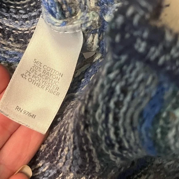 J. Jill XL Heather Blue White Wavy Preppy Knit Fall Winter Coastal Sweater - Picture 8 of 8